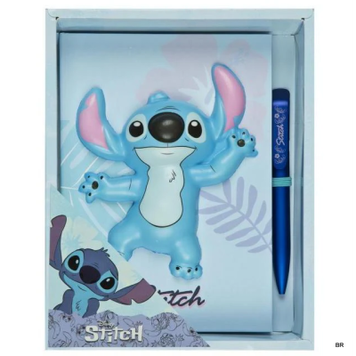Conjunto de papelaria do Stitch com bloco de notas e caneta azul