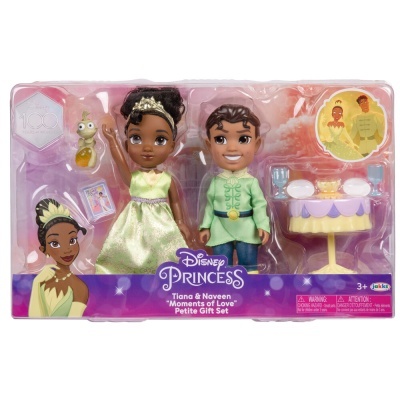 Conjunto de brinquedos Disney Princesa Tiana e Naveen com acessórios e embalagem
