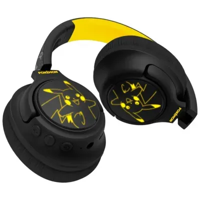 Auriculares sem fios pretos e amarelos com design do Pikachu da Pokémon
