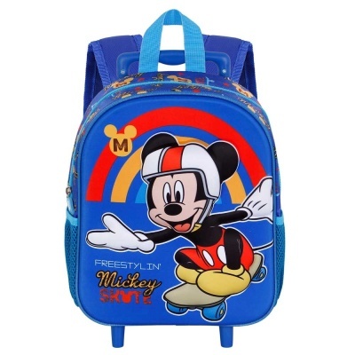 Mochila azul com desenho do Mickey Mouse a andar de skate e texto FREESTYLIN' Mickey SKATE