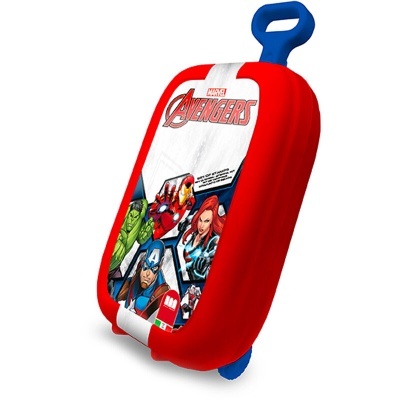 Mala de viagem infantil vermelha e azul com personagens dos Avengers