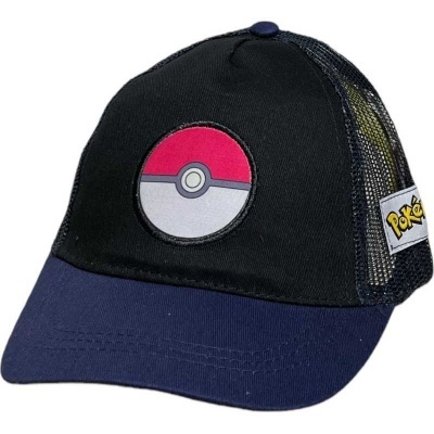 Boné preto e azul com símbolo Pokébola e etiqueta Pokémon