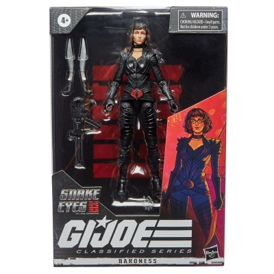Boneca de ação GI JOE Baroness com armas em embalagem