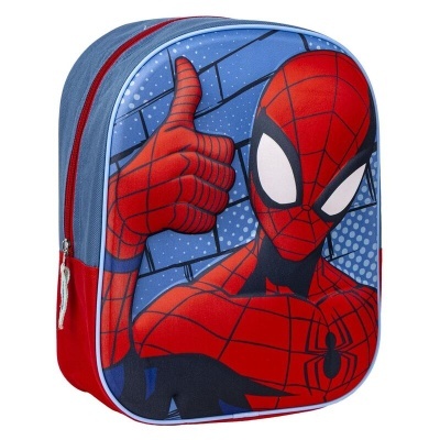 Mochila infantil Homem-Aranha em vermelho e azul com padrão de tijolos