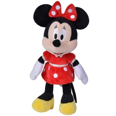 Boneca de pelúcia da Minnie com vestido vermelho e bolinhas brancas
