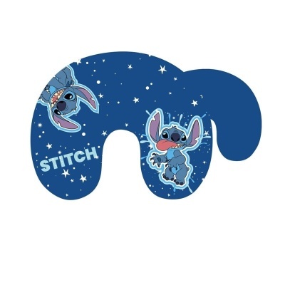 Almofada de pescoço azul com personagens Stitch e estrelas brancas