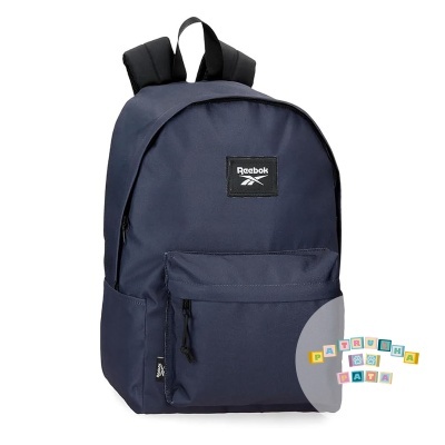 Mochila preta Reebok com bolso frontal e alças acolchoadas.