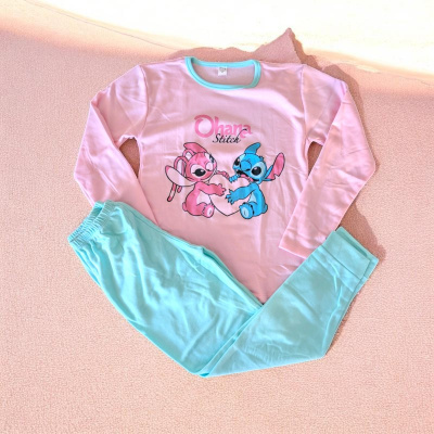 Pijama infantil rosa e azul claro com estampado Disney Stitch