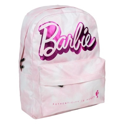 Mochila rosa clara com logo Barbie em cor-de-rosa