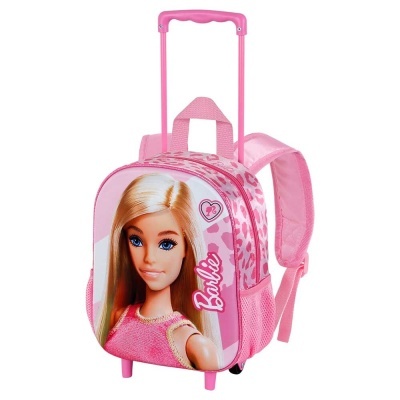 Mala de viagem infantil cor-de-rosa com imagem da Barbie e alças acolchoadas