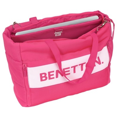 Mala rosa com alças e bolso branco com BENETTON em rosa