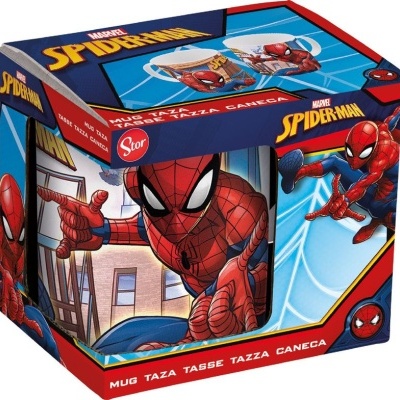 Caixa de caneca com estampa do Homem-Aranha em azul e vermelho