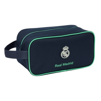 Necessaire azul escuro com bordas verdes e logótipo do Real Madrid