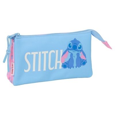 Estojo azul claro com fecho e imagem do Stitch