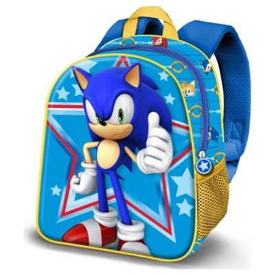 Mochila azul com personagem Sonic e estrelas