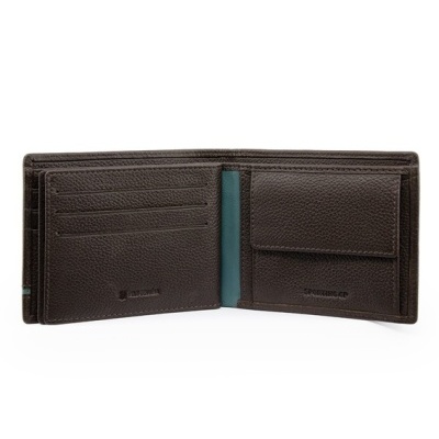 Carteira masculina em pele castanha com compartimentos para cartões e porta-moedas