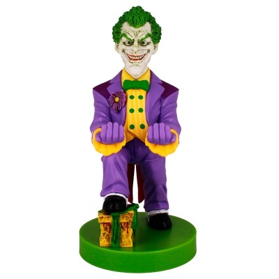 Figura decorativa do Coringa com fato roxo e base verde