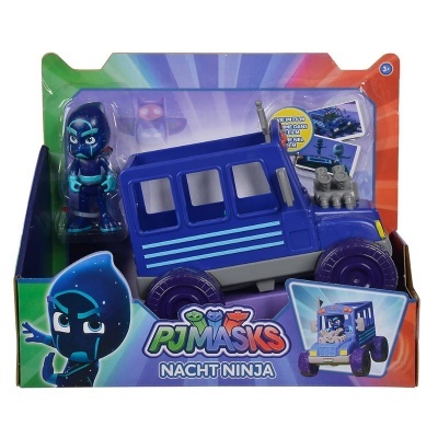 Brinquedo carrinho azul com figura PJ Masks Nacht Ninja em embalagem colorida