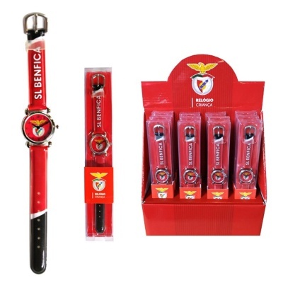 Relógio infantil SL BENFICA com pulseira em pele sintética, vermelho, preto e branco, em caixa vermelha
