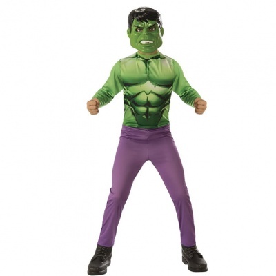 Fato de criança do Hulk com máscara, camisa verde e calças roxas