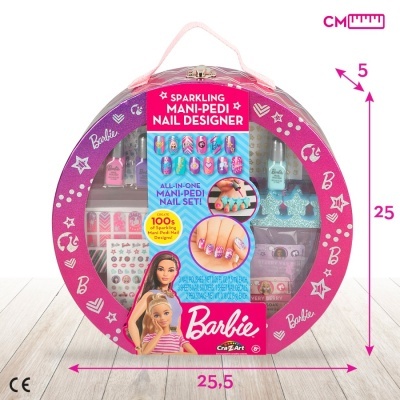 Conjunto manicure e pedicure Barbie embalagem redonda rosa