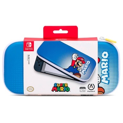 Estojo azul para Nintendo Switch com estampa de Super Mario e texto MARIO