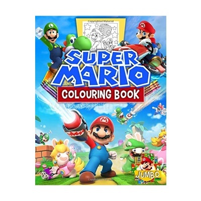 Capa colorida do livro de colorir Super Mario com personagens e texto visível