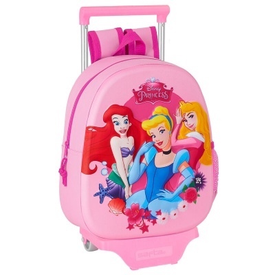 Mala infantil rosa com rodinhas e estampa das personagens Disney Princess