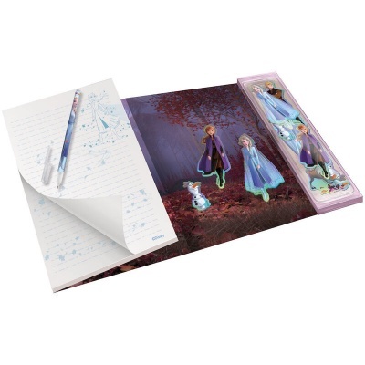 Conjunto de escrita infantil Frozen com papel, caneta, lápis e réguas decoradas