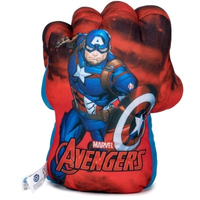 Almofada punho vermelho Capitão América com escudo e texto Marvel Avengers