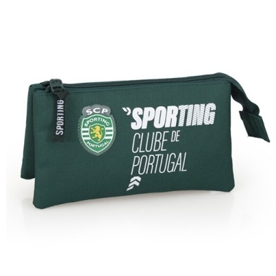 Estojo verde do Sporting Clube de Portugal com fecho e logótipo