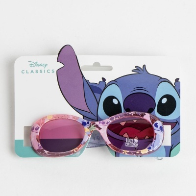 Óculos de sol rosa para crianças com flores, lentes cor vinho e embalagem Disney Stitch