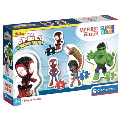 Caixa de puzzle Marvel Spidey Amazing Friends para crianças, 4 puzzles de formas, colorido