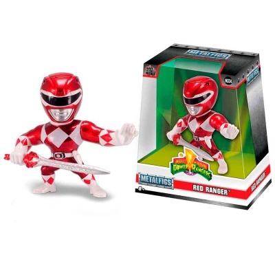 Figura Metalfigs Red Ranger dos Power Rangers com espada e embalagem