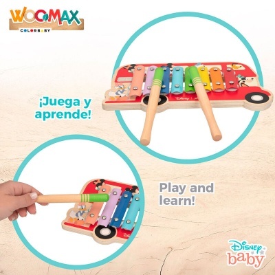 Xilofone infantil Disney Baby colorido com duas baquetas em madeira