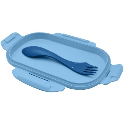 Conjunto de prato e talher azul para bebé em silicone