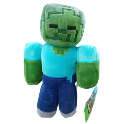Pelúcia Minecraft Zombie verde e azul com etiqueta