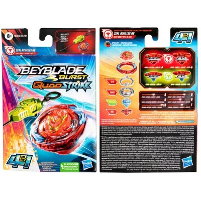 embalagem de brinquedo Beyblade Burst QuadStrike com pião vermelho e amarelo