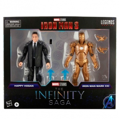 Conjunto de bonecos Marvel Studios Iron Man 3 Happy Hogan e Iron Man Mark XXI na embalagem
