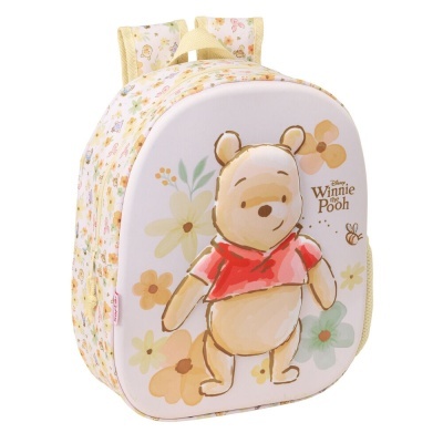 Mochila infantil Disney Winnie the Pooh com estampa do personagem principal e flores coloridas