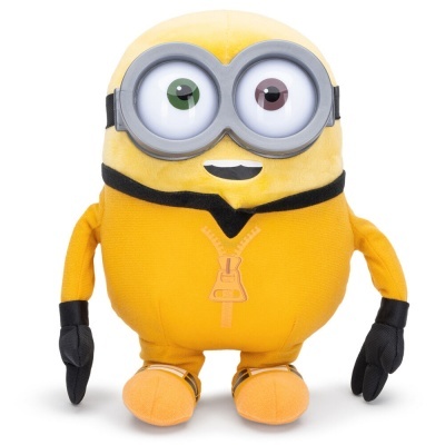 Pelúcia de personagem Minion amarela com fato e luvas pretas