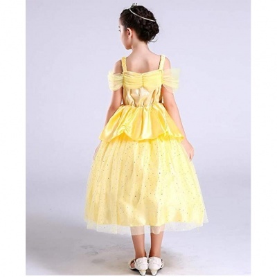 Vestido amarelo de princesa para criança visto de costas