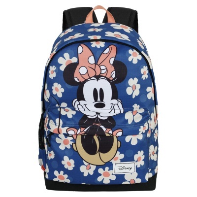 Mochila azul com padrão de flores e estampa da Minnie Mouse da Disney