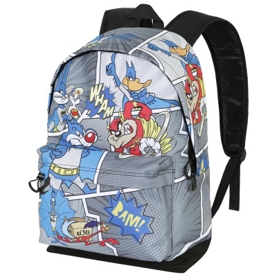 Mochila Looney Tunes com padrão de banda desenhada e personagens coloridos