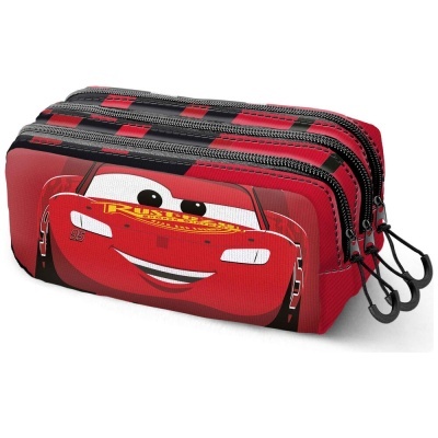 Estojo sustentável vermelho com Relâmpago McQueen e três fechos de zíper