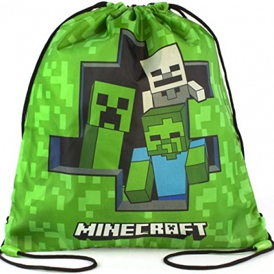 Mochila de cordões verde Minecraft com personagens pixelizados