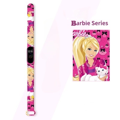 Relógio digital infantil rosa da Barbie com bracelete decorada