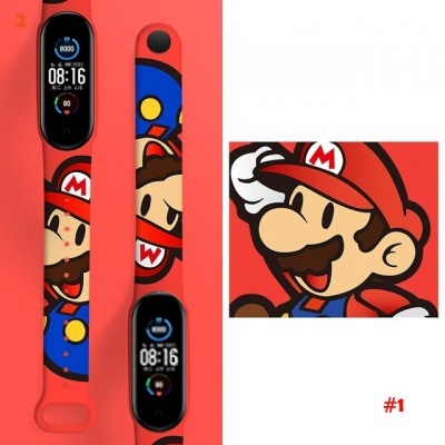 Pulseira desportiva vermelha com imagem do Mario e ecrã digital
