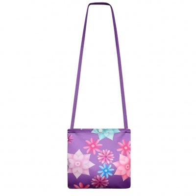 Mala pequena lilás com flores coloridas e alça fina
