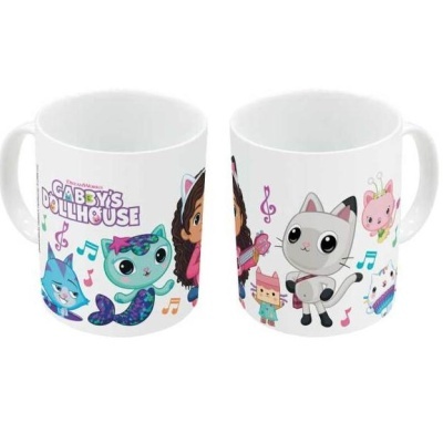 Caneca branca com personagens coloridos de GABBY'S DOLLHOUSE